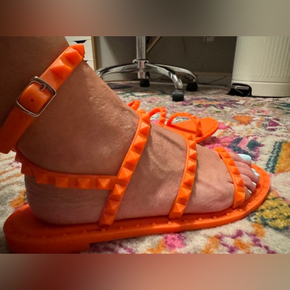 Steve Madden Women's Travel Flat Sandal - Orange Neon Sandals - Picture 3 of 10